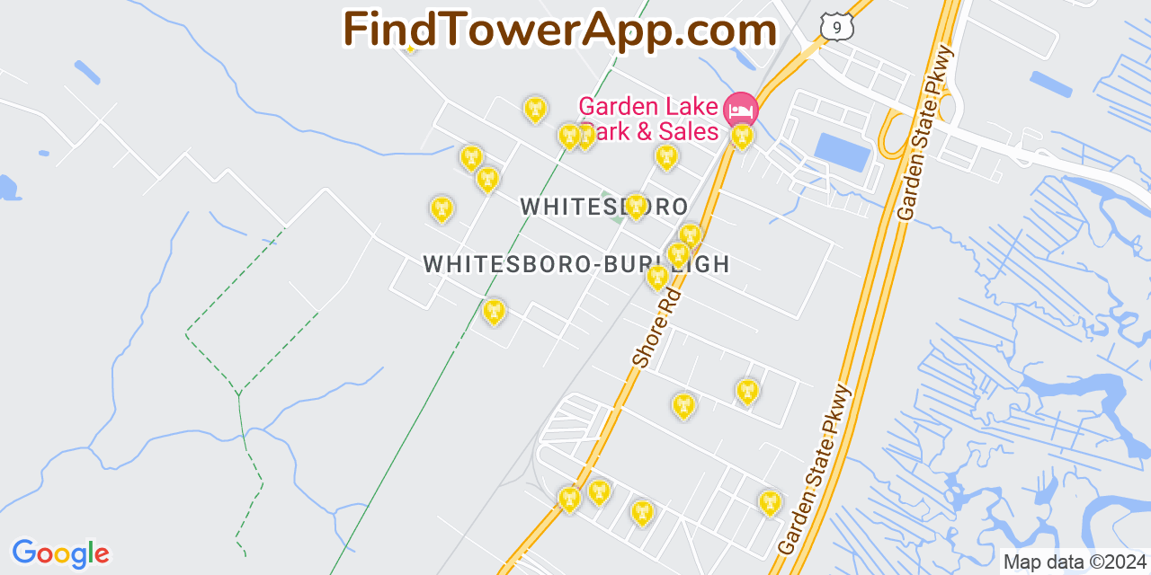 AT&T 4G/5G cell tower coverage map Whitesboro Burleigh, New Jersey