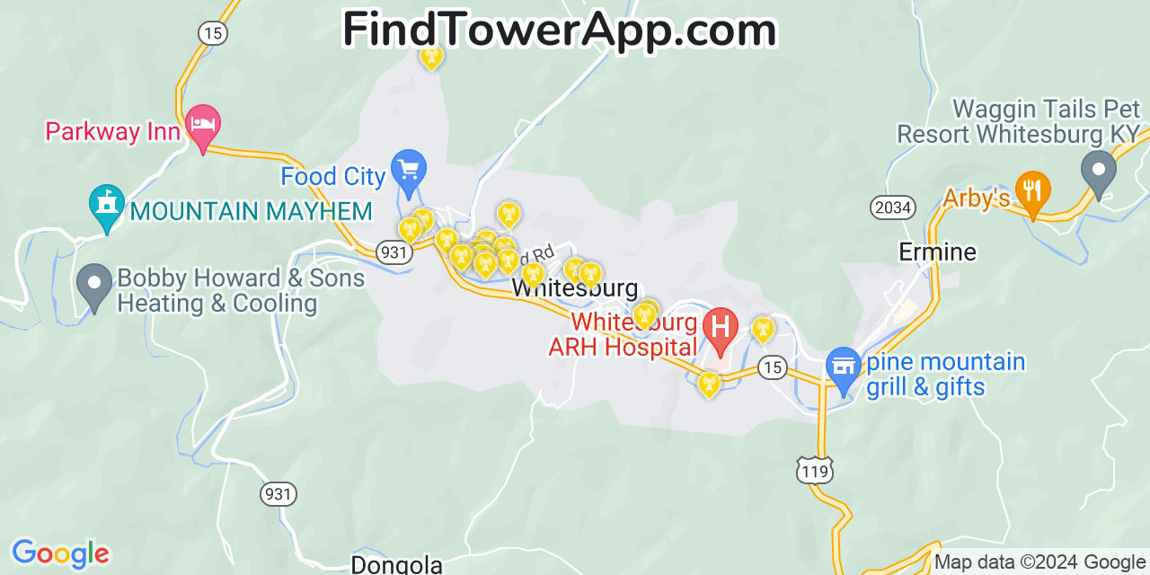 AT&T 4G/5G cell tower coverage map Whitesburg, Kentucky