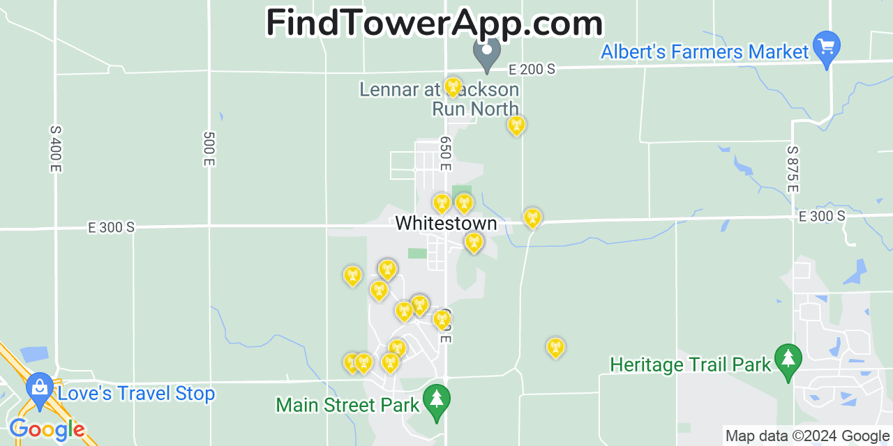 AT&T 4G/5G cell tower coverage map Whitestown, Indiana