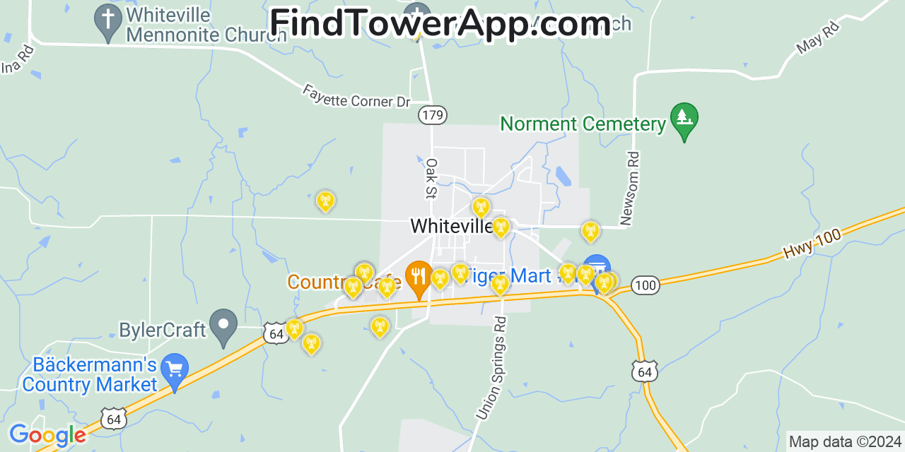 AT&T 4G/5G cell tower coverage map Whiteville, Tennessee