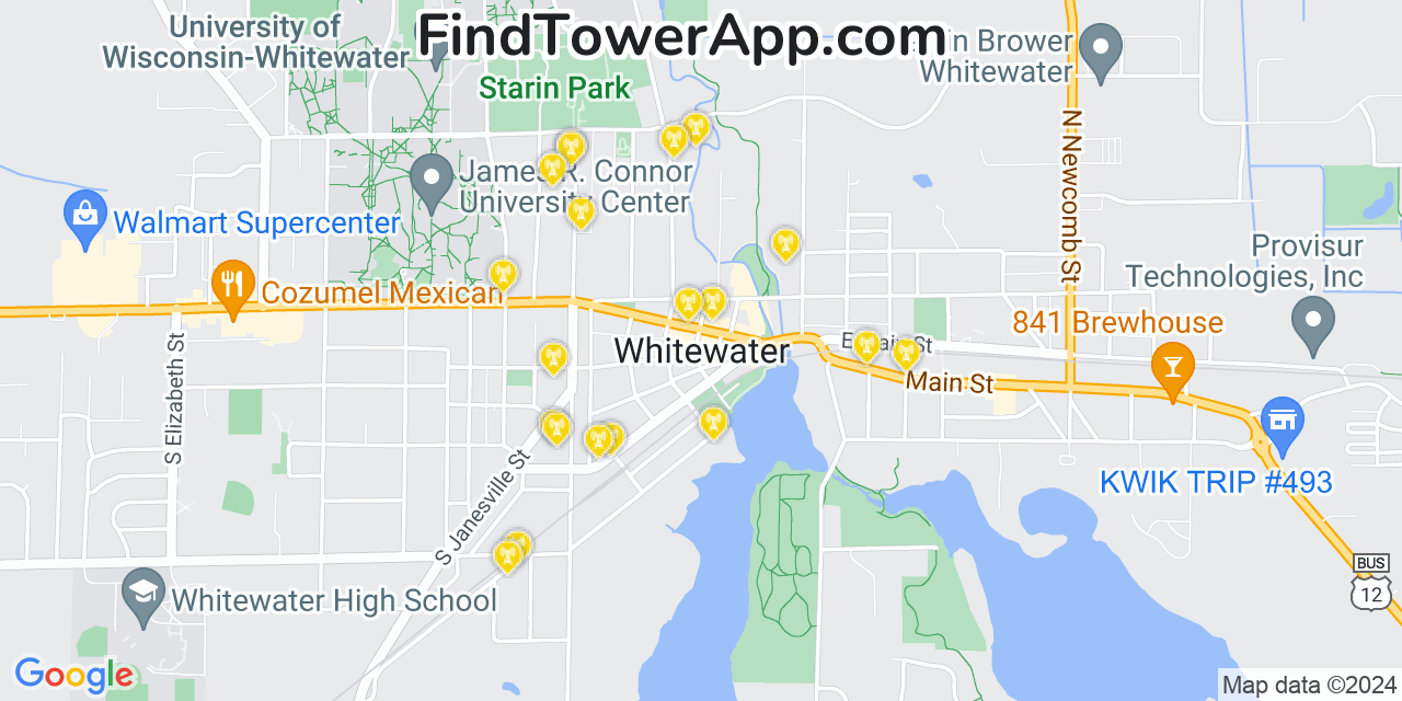 AT&T 4G/5G cell tower coverage map Whitewater, Wisconsin
