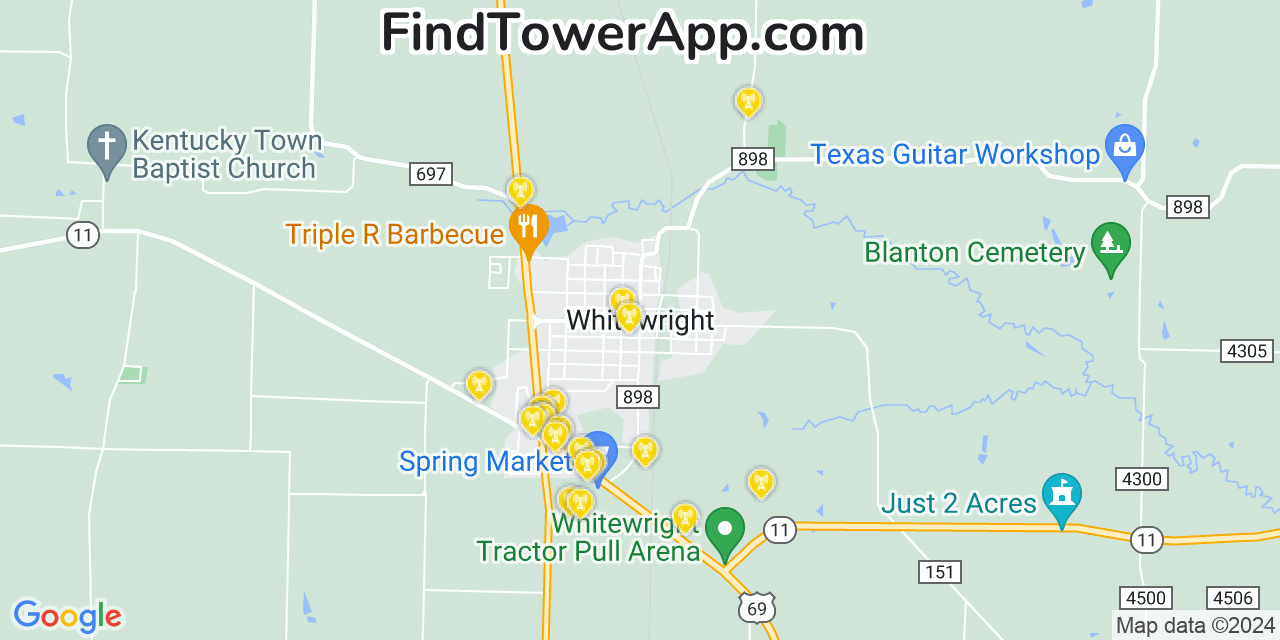 T-Mobile 4G/5G cell tower coverage map Whitewright, Texas