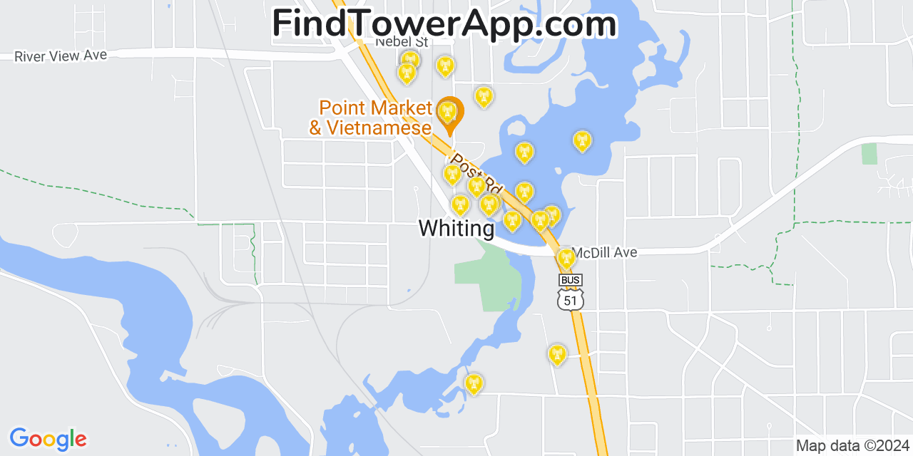 AT&T 4G/5G cell tower coverage map Whiting, Wisconsin