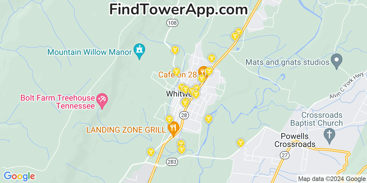 AT&T 4G/5G cell tower coverage map Whitwell, Tennessee