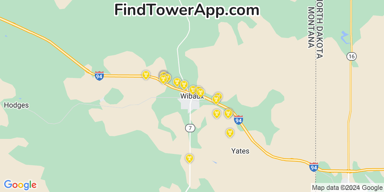 AT&T 4G/5G cell tower coverage map Wibaux, Montana