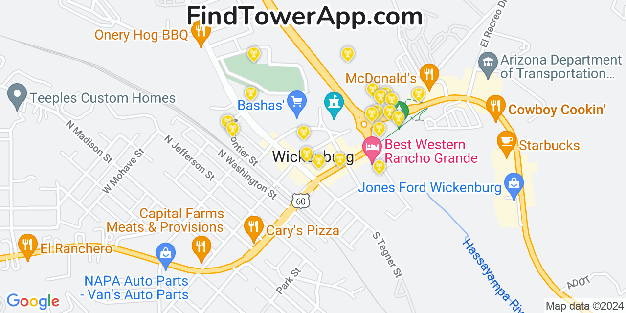 AT&T 4G/5G cell tower coverage map Wickenburg, Arizona