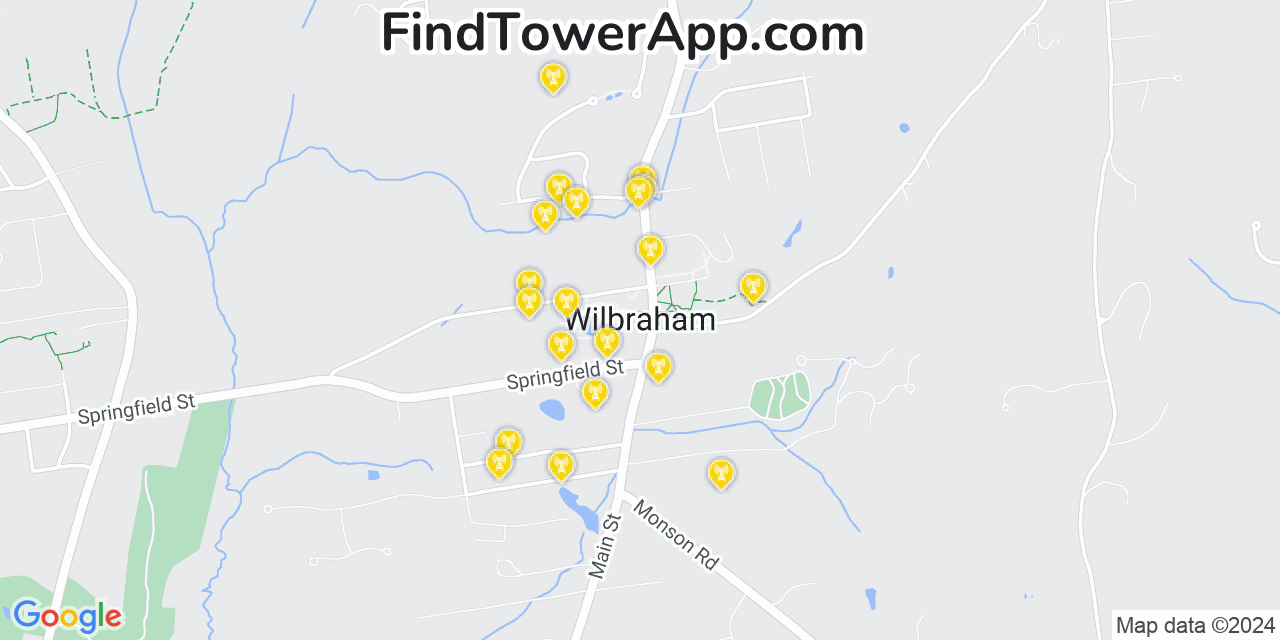 AT&T 4G/5G cell tower coverage map Wilbraham, Massachusetts