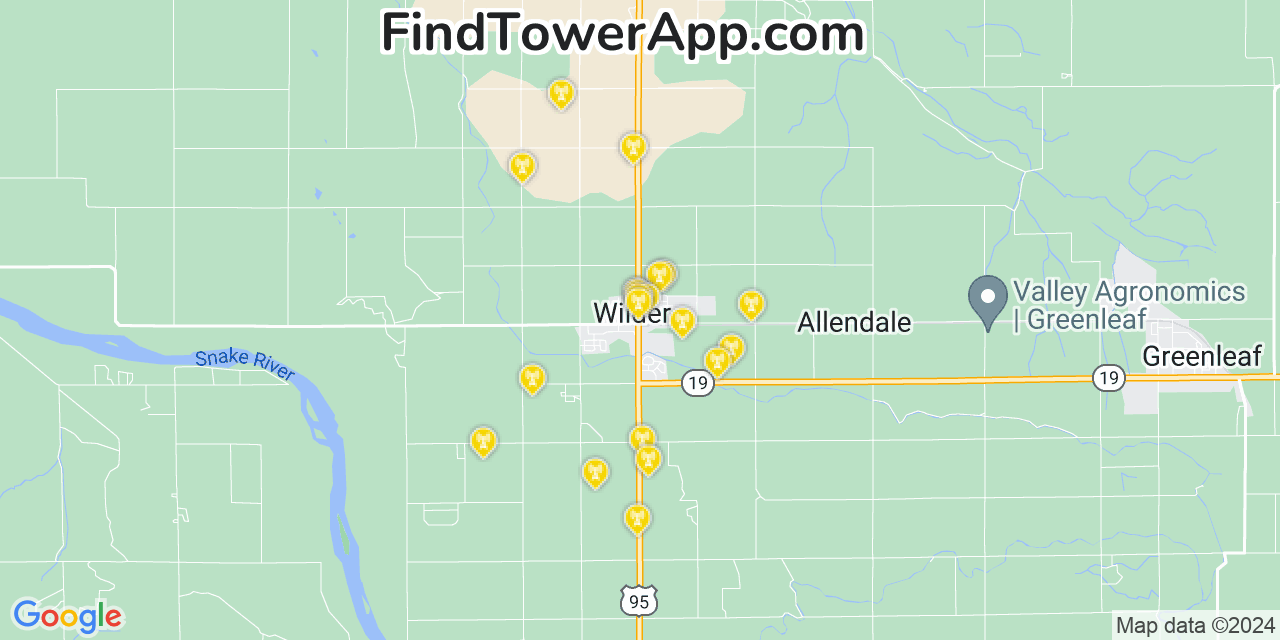 AT&T 4G/5G cell tower coverage map Wilder, Idaho
