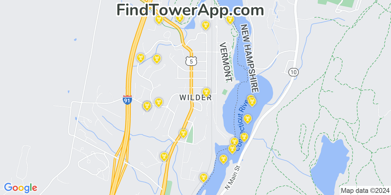 Verizon 4G/5G cell tower coverage map Wilder, Vermont