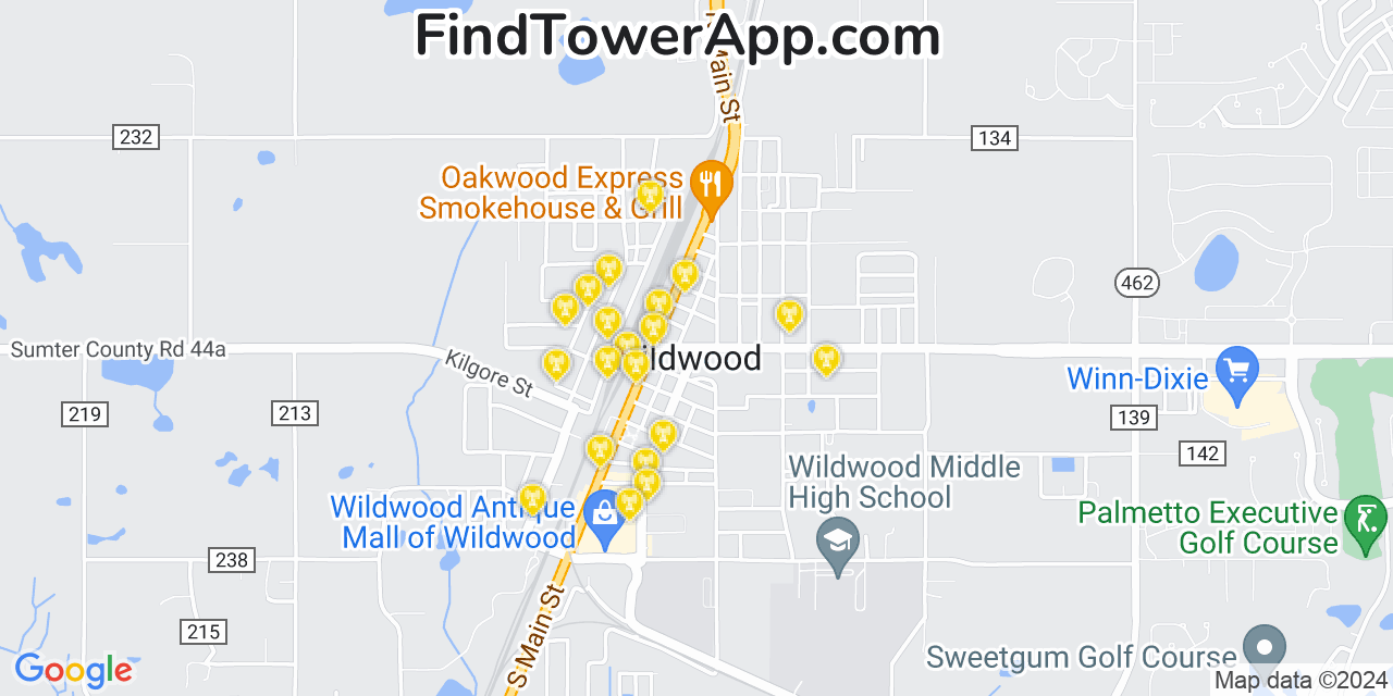 Verizon 4G/5G cell tower coverage map Wildwood, Florida