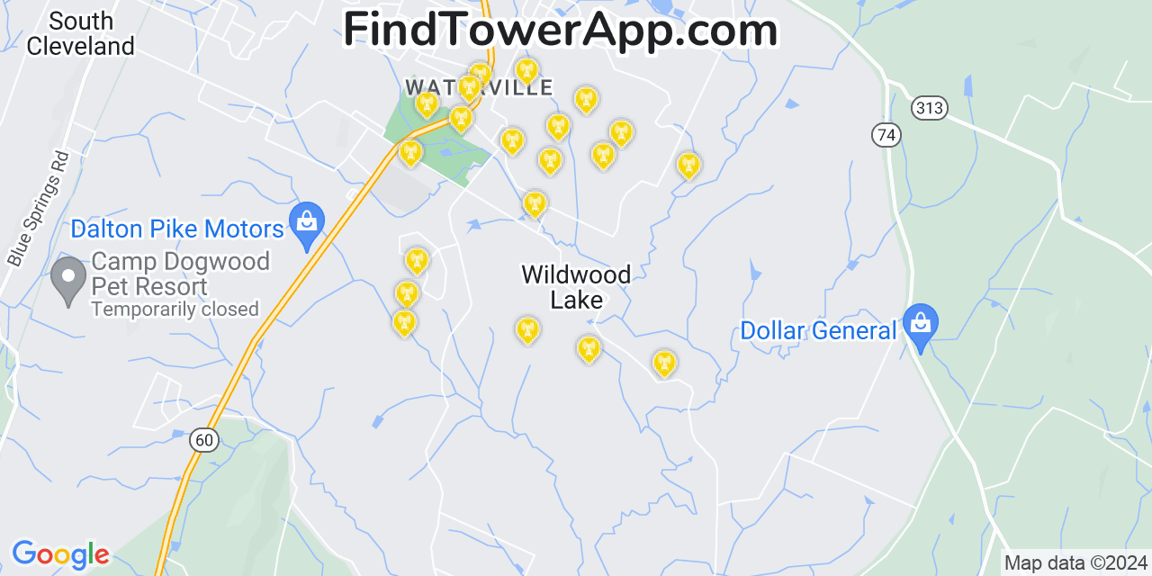 AT&T 4G/5G cell tower coverage map Wildwood Lake, Tennessee