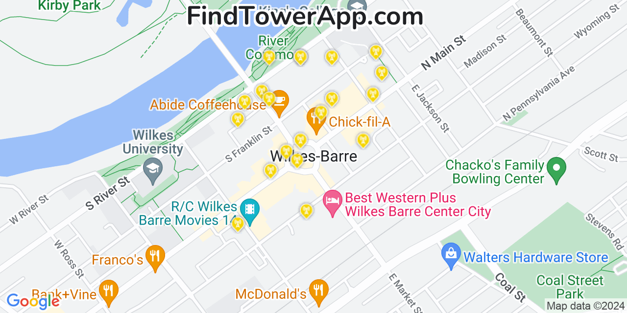 AT&T 4G/5G cell tower coverage map Wilkes Barre, Pennsylvania