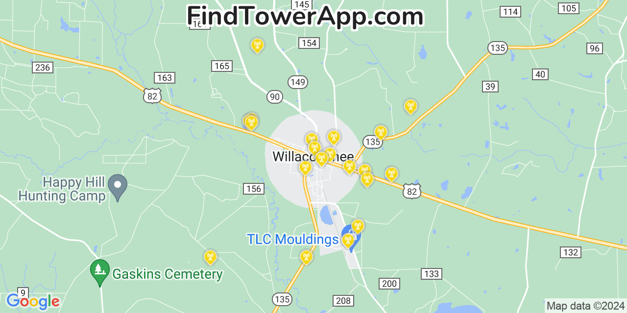 AT&T 4G/5G cell tower coverage map Willacoochee, Georgia