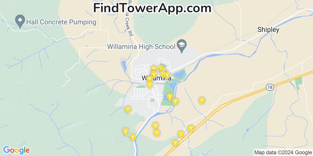 AT&T 4G/5G cell tower coverage map Willamina, Oregon