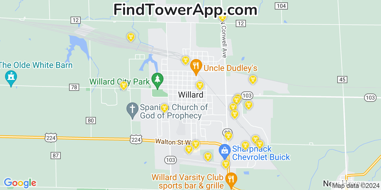 AT&T 4G/5G cell tower coverage map Willard, Ohio