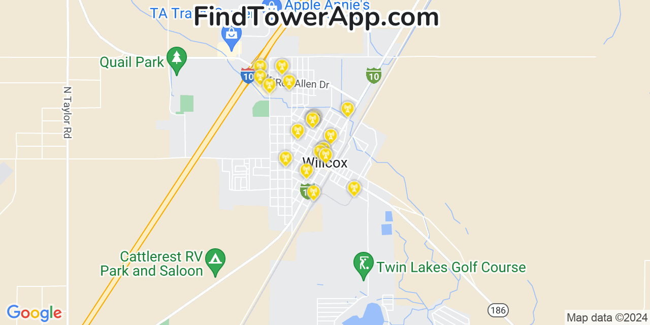 AT&T 4G/5G cell tower coverage map Willcox, Arizona