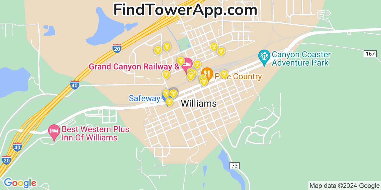 AT&T 4G/5G cell tower coverage map Williams, Arizona