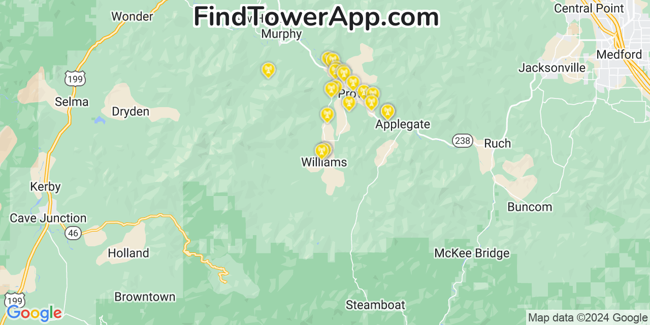 AT&T 4G/5G cell tower coverage map Williams, Oregon