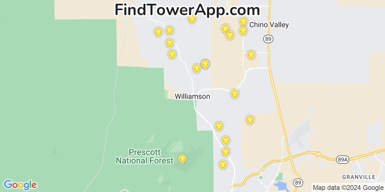 AT&T 4G/5G cell tower coverage map Williamson, Arizona