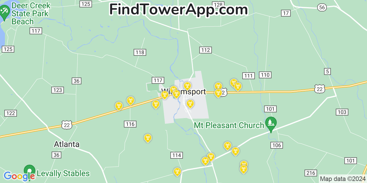 T-Mobile 4G/5G cell tower coverage map Williamsport, Ohio
