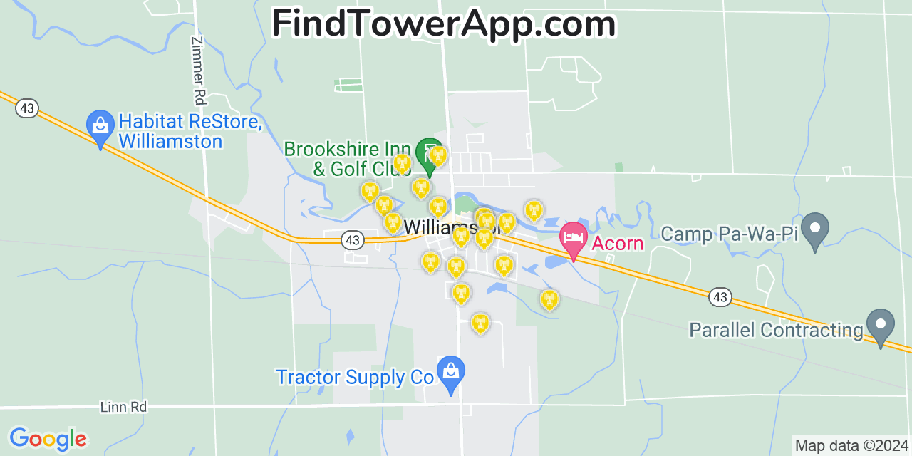 AT&T 4G/5G cell tower coverage map Williamston, Michigan