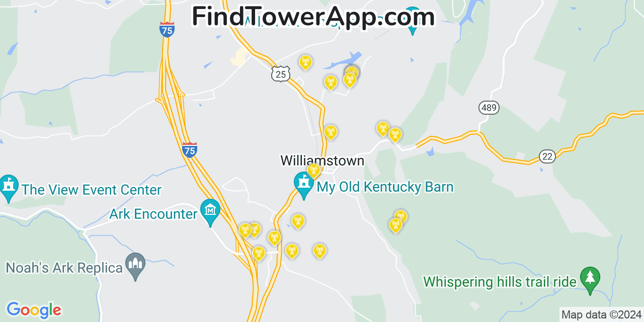 AT&T 4G/5G cell tower coverage map Williamstown, Kentucky