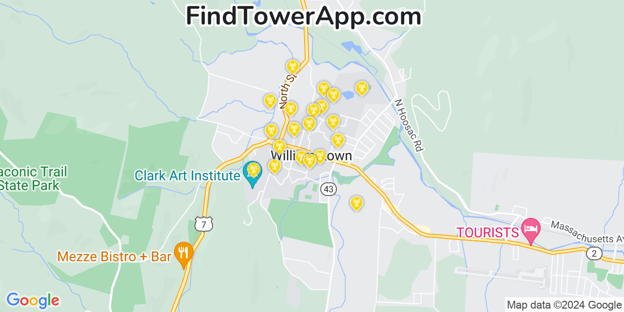 AT&T 4G/5G cell tower coverage map Williamstown, Massachusetts