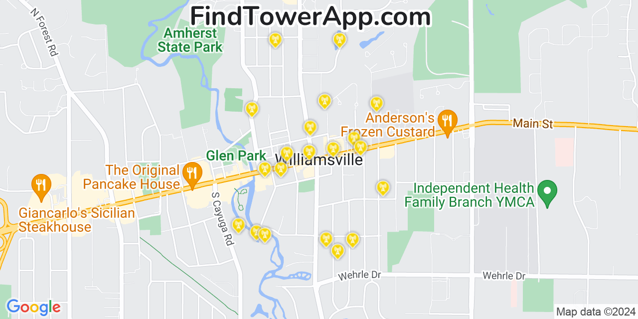 AT&T 4G/5G cell tower coverage map Williamsville, New York