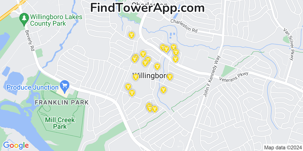 AT&T 4G/5G cell tower coverage map Willingboro, New Jersey
