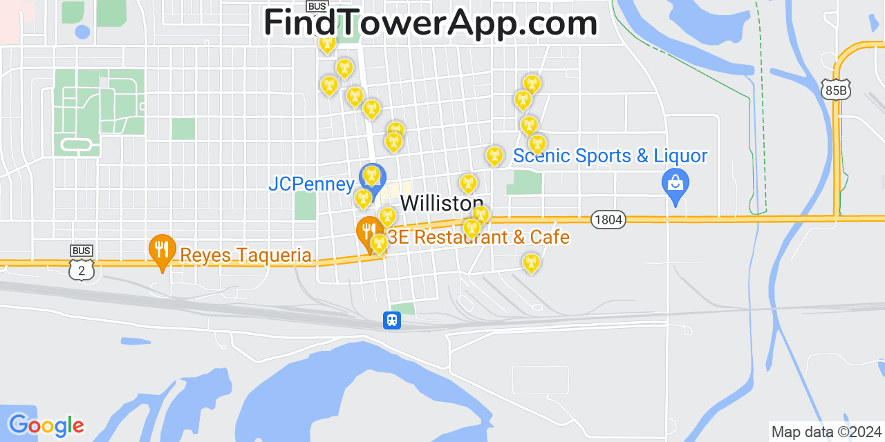 AT&T 4G/5G cell tower coverage map Williston, North Dakota