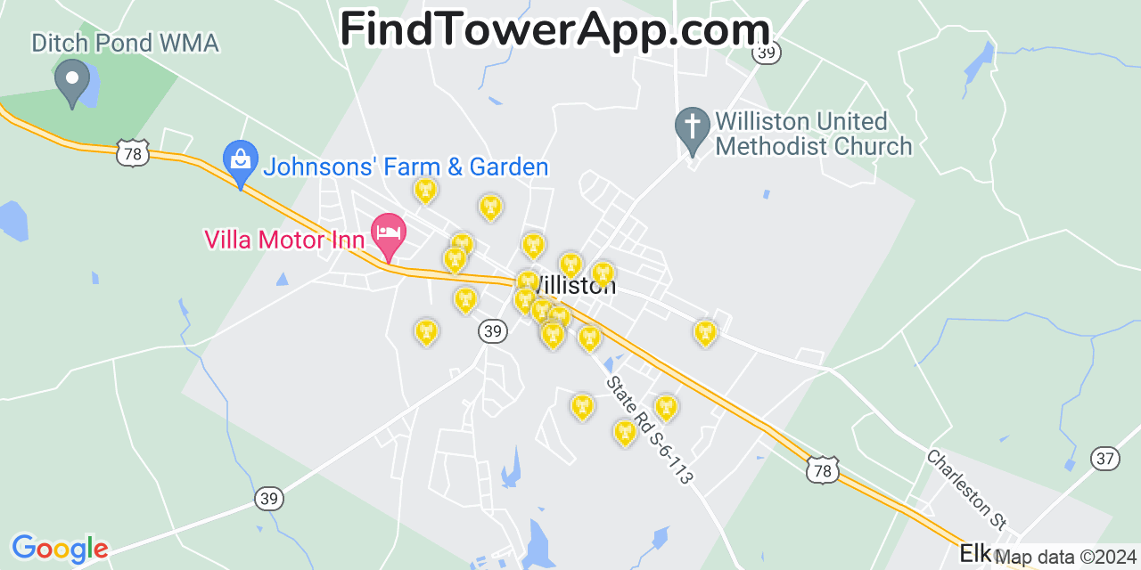 Verizon 4G/5G cell tower coverage map Williston, South Carolina