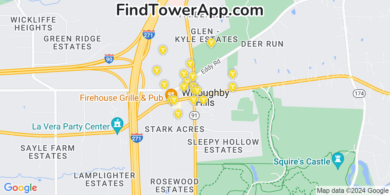 AT&T 4G/5G cell tower coverage map Willoughby Hills, Ohio