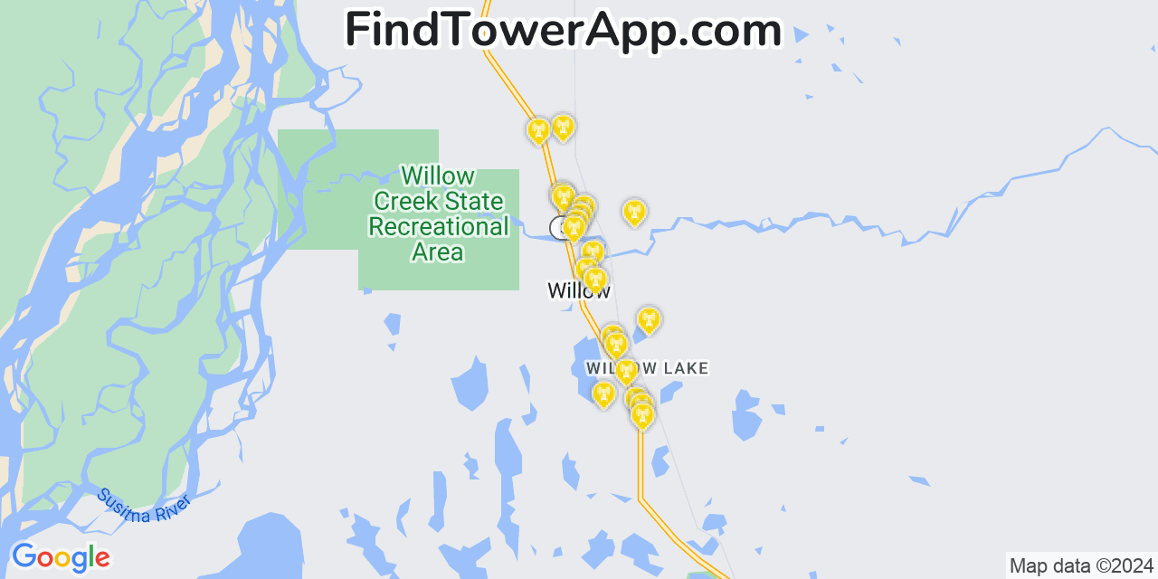 AT&T 4G/5G cell tower coverage map Willow, Alaska