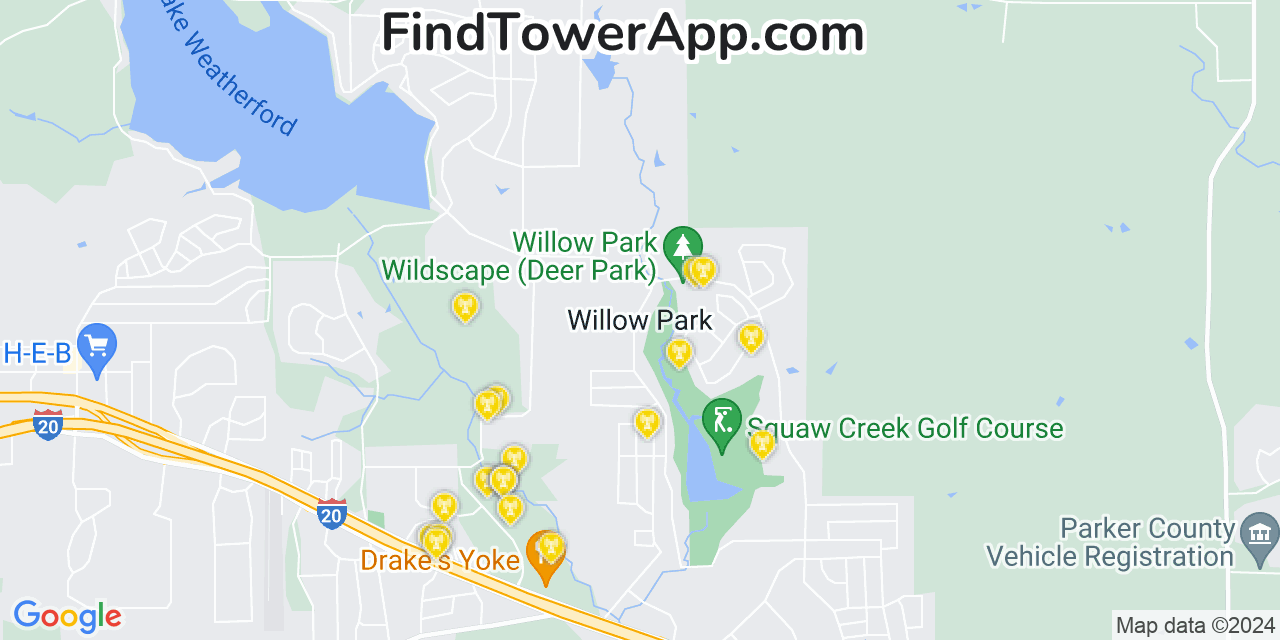 AT&T 4G/5G cell tower coverage map Willow Park, Texas