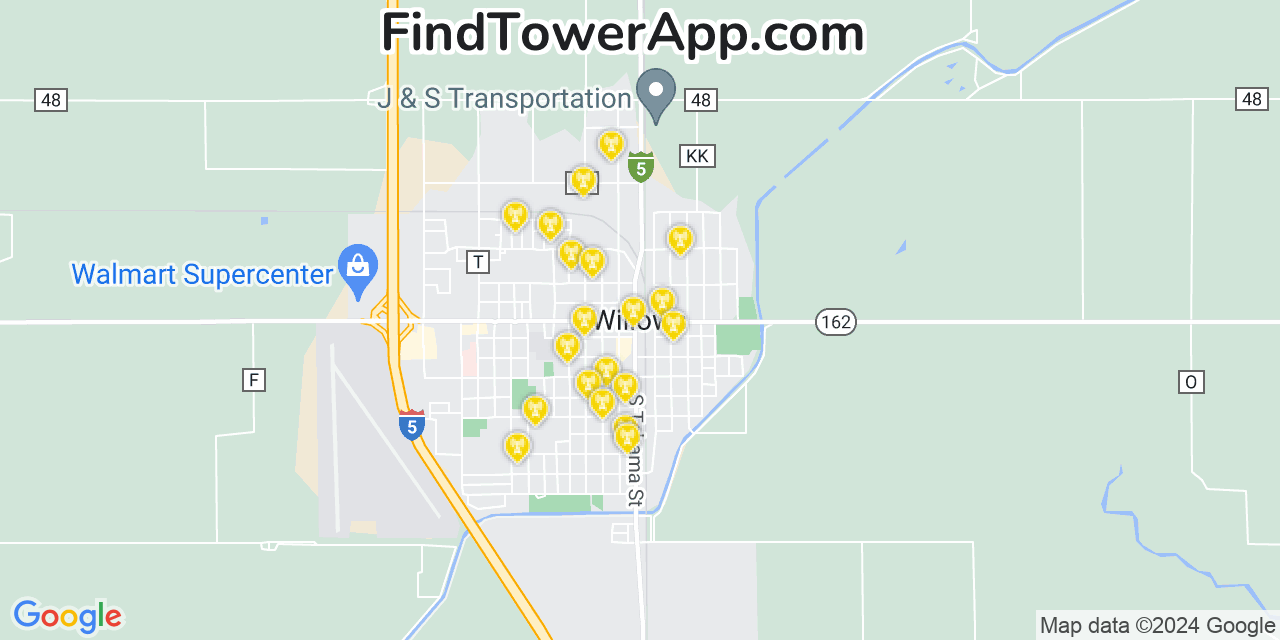 AT&T 4G/5G cell tower coverage map Willows, California