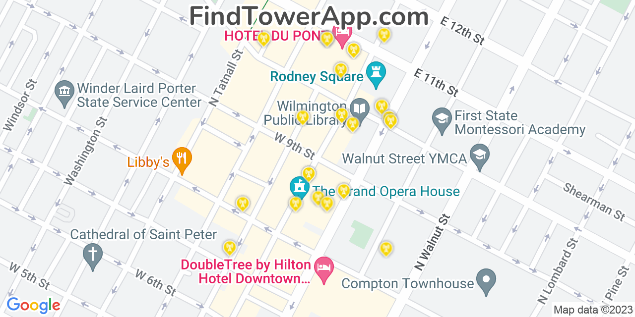 AT&T 4G/5G cell tower coverage map Wilmington, Delaware