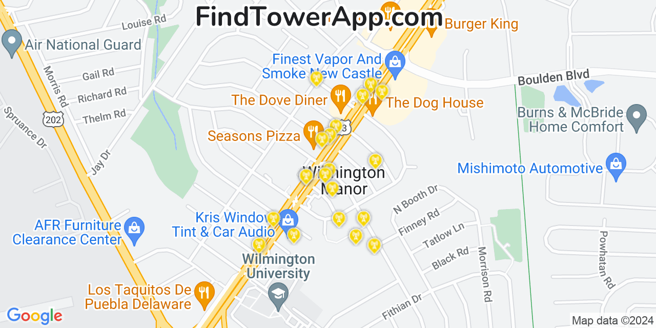 AT&T 4G/5G cell tower coverage map Wilmington Manor, Delaware