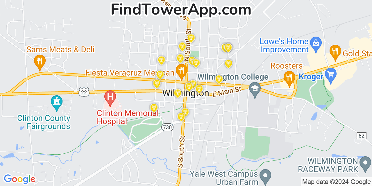 AT&T 4G/5G cell tower coverage map Wilmington, Ohio