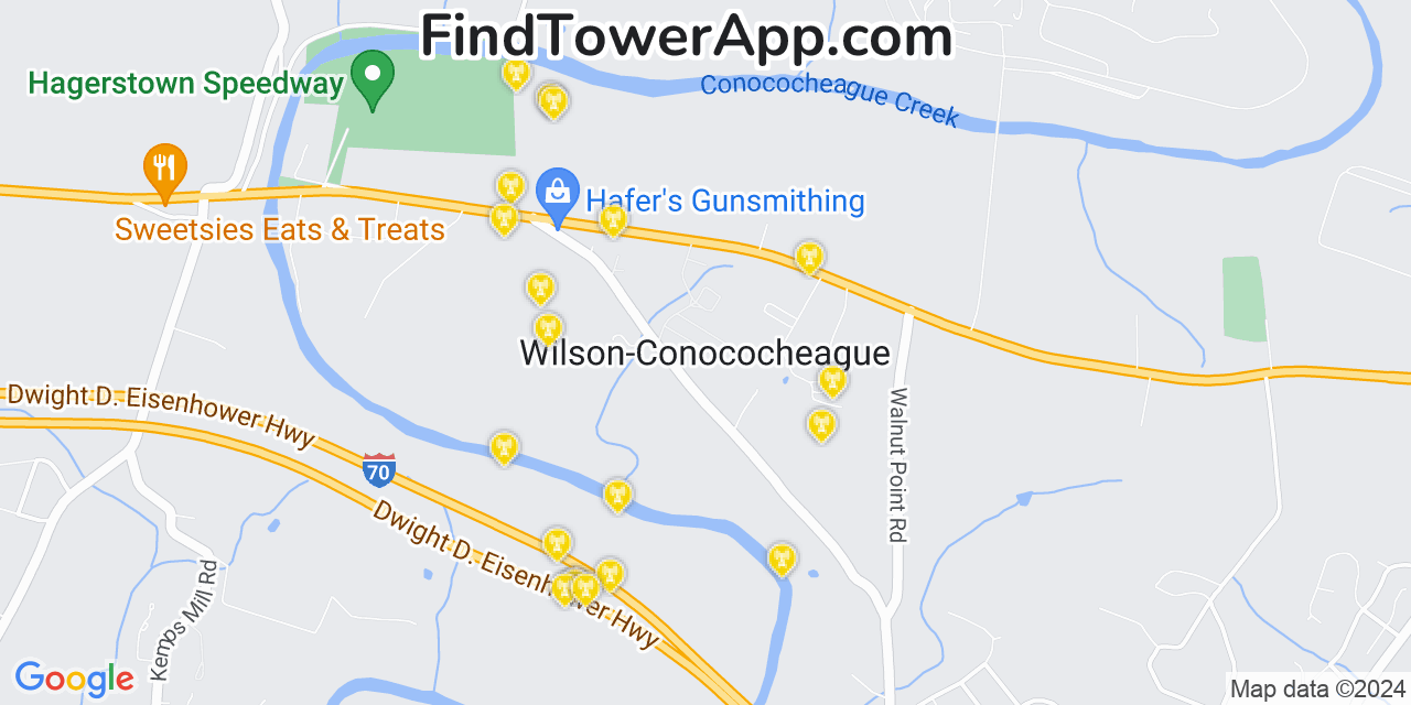 Verizon 4G/5G cell tower coverage map Wilson Conococheague, Maryland
