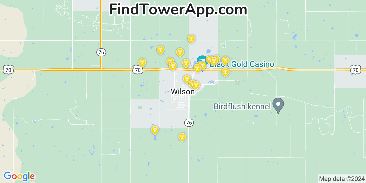 AT&T 4G/5G cell tower coverage map Wilson, Oklahoma