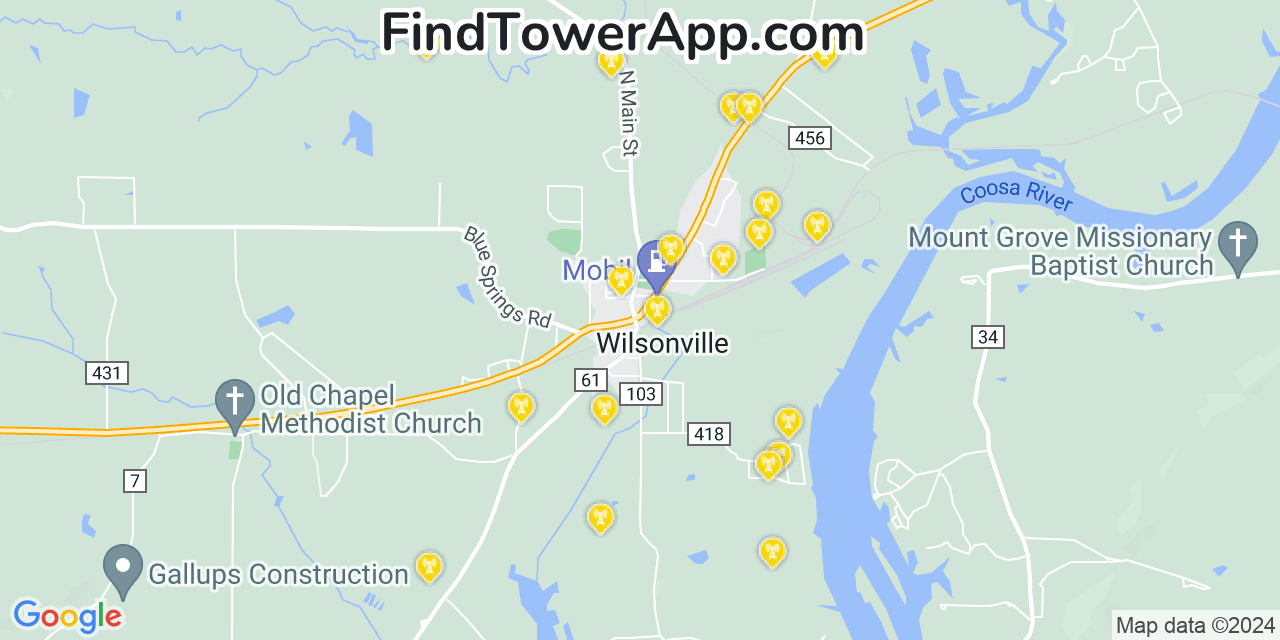Verizon 4G/5G cell tower coverage map Wilsonville, Alabama