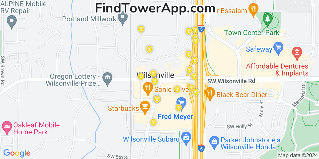 Verizon 4G/5G cell tower coverage map Wilsonville, Oregon