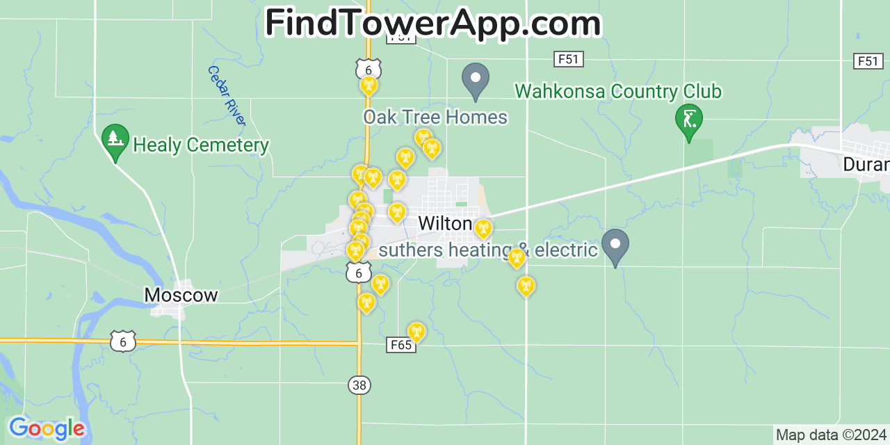 AT&T 4G/5G cell tower coverage map Wilton, Iowa