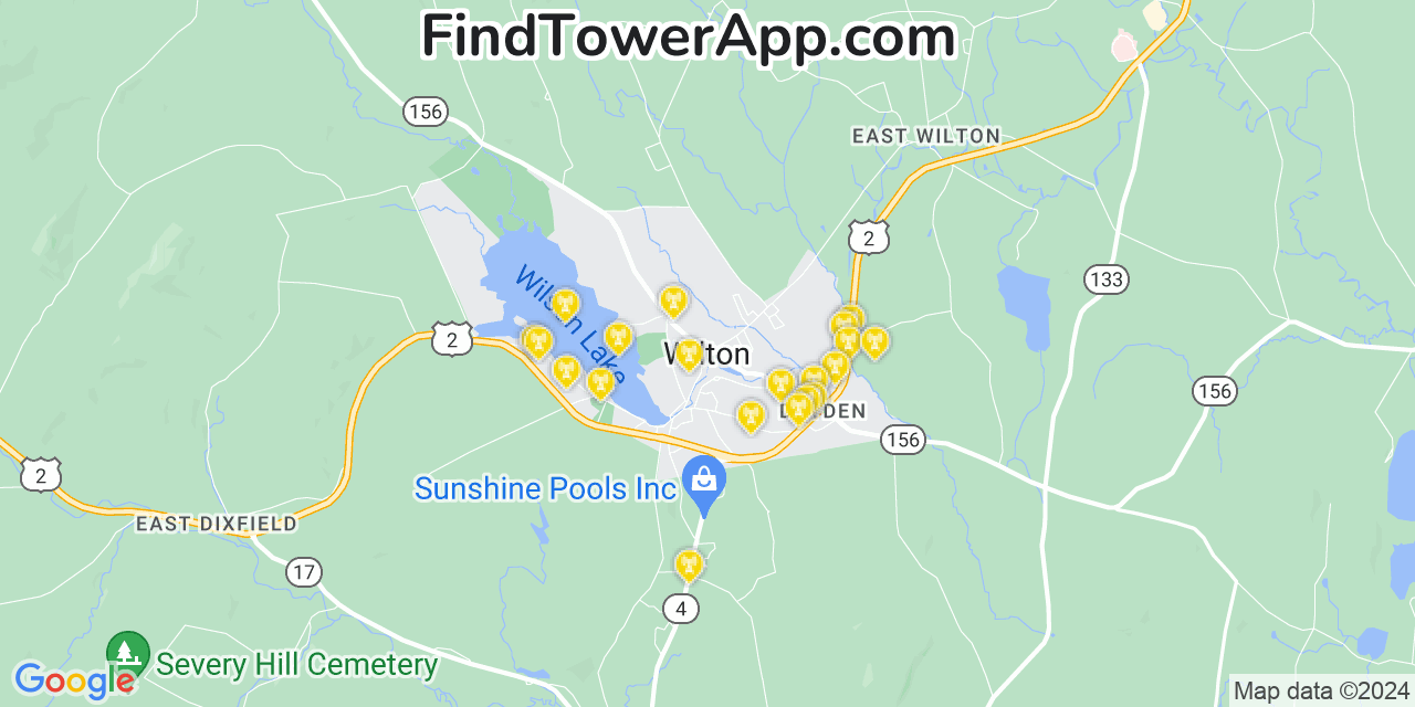 AT&T 4G/5G cell tower coverage map Wilton, Maine