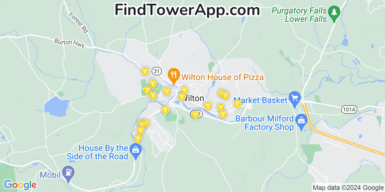 AT&T 4G/5G cell tower coverage map Wilton, New Hampshire