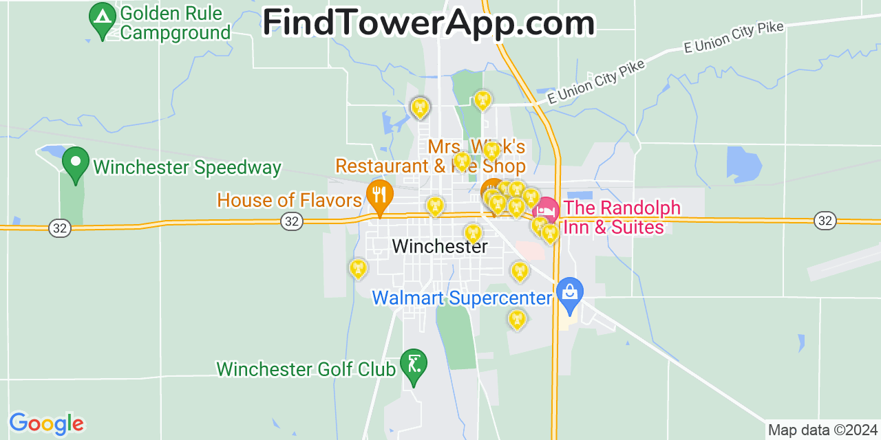AT&T 4G/5G cell tower coverage map Winchester, Indiana