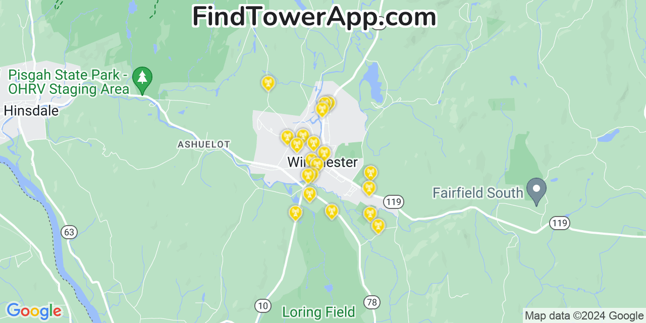 AT&T 4G/5G cell tower coverage map Winchester, New Hampshire