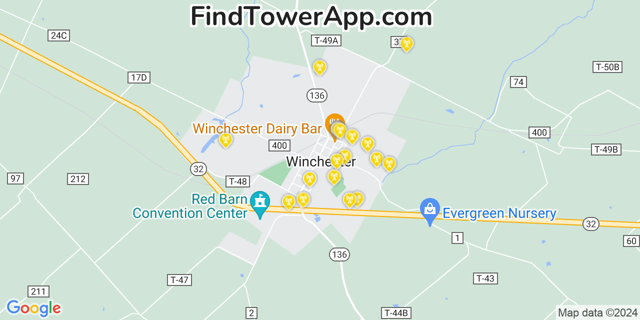 AT&T 4G/5G cell tower coverage map Winchester, Ohio