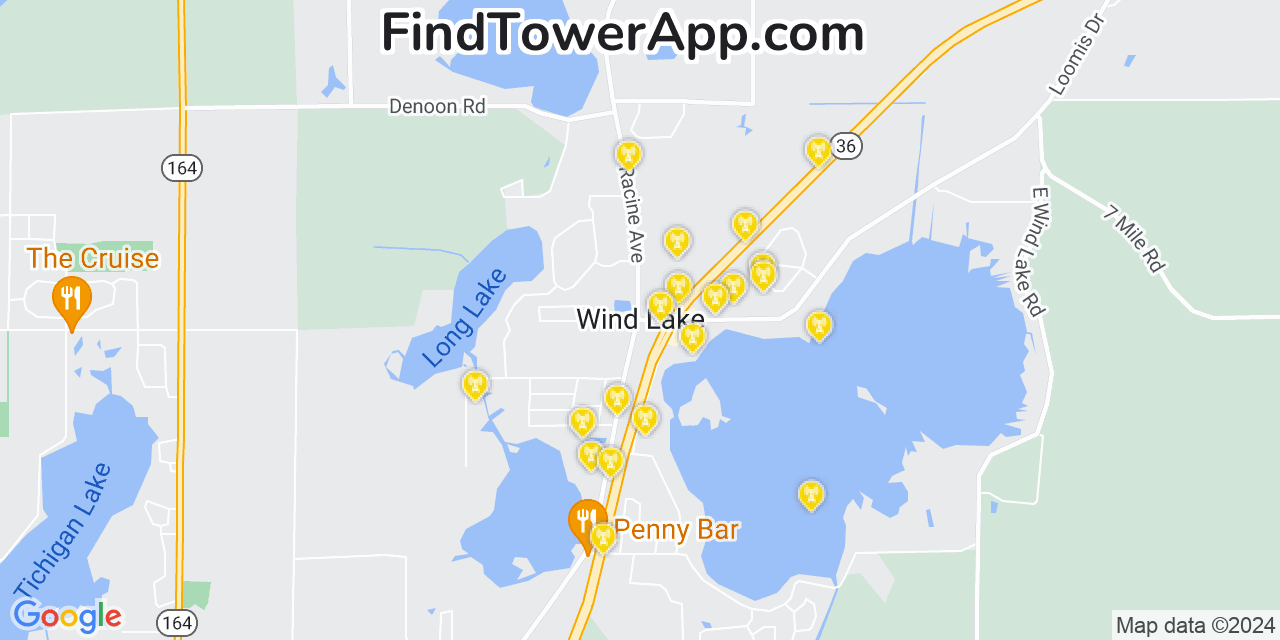 AT&T 4G/5G cell tower coverage map Wind Lake, Wisconsin