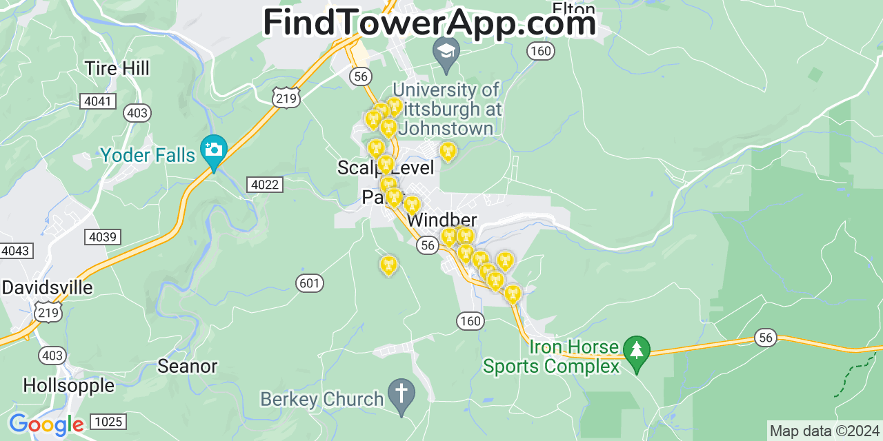 Verizon 4G/5G cell tower coverage map Windber, Pennsylvania